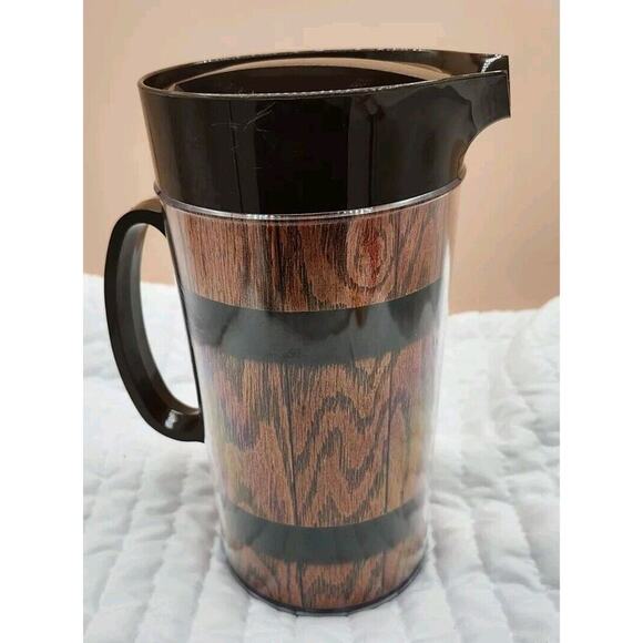Vintage MCM Thermo-Serv West Bend Barrel look Pitcher with Lid - Picture 1 of 4